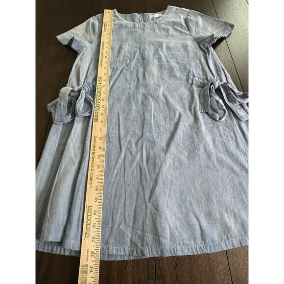 Loveriche Chambray Blue Distressed Side Tie Shift Dress Size Medium - Picture 4 of 5